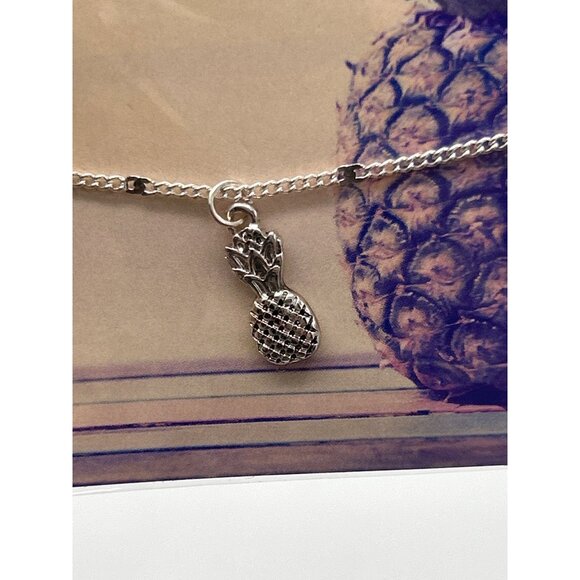 Anklet Pineapple Silvertone Tropical Beach Mermaid Coastal Nautical Delicate - Picture 2 of 5